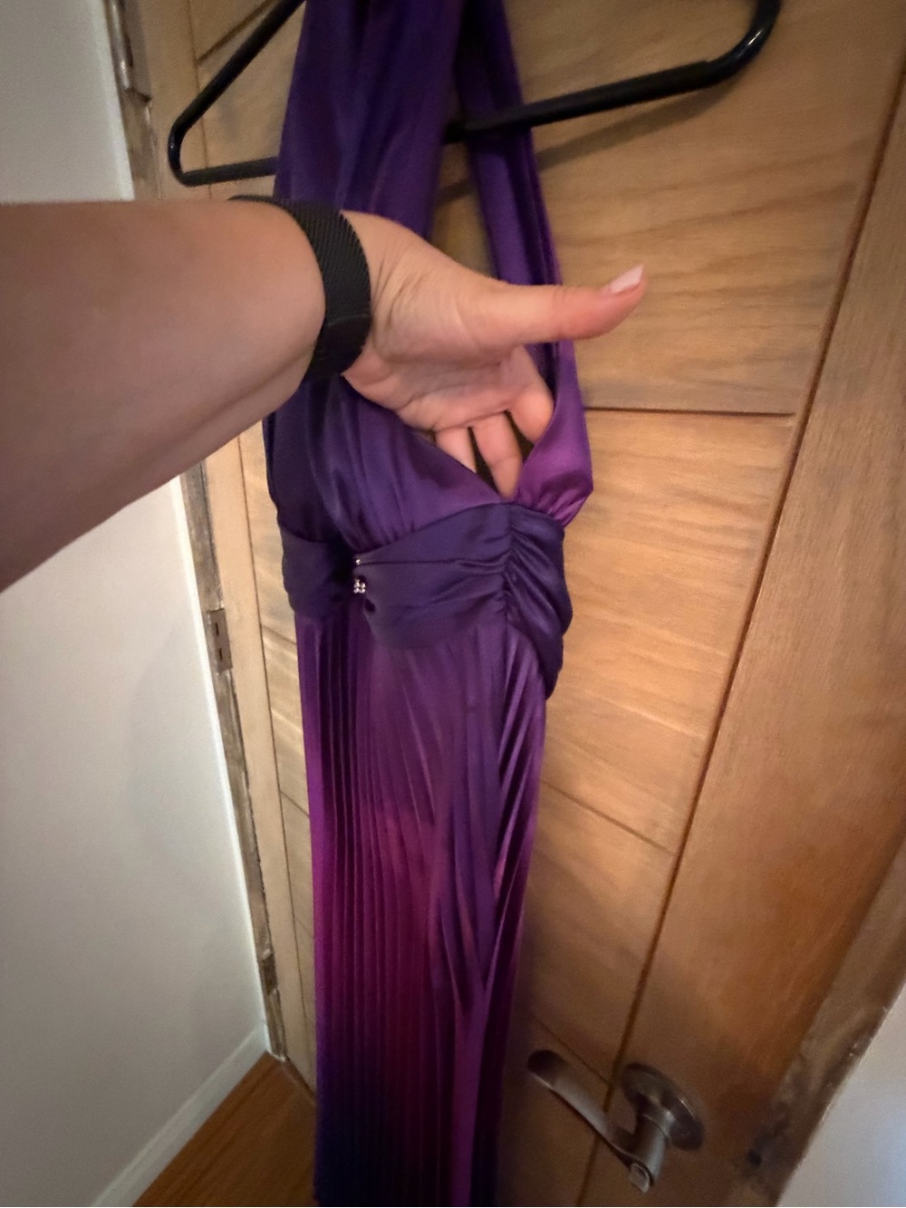 Cache Plunge Halter Ombre Pleated Maxi Dress - Purple - Picture 9 of 13